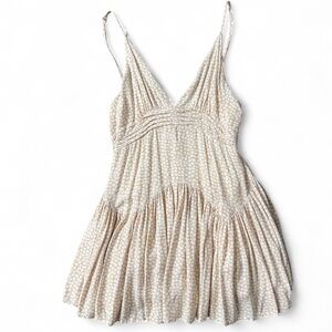 Cream and Tan Sleeveless Dress